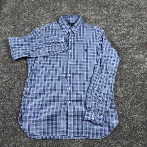 Ralph Lauren Shirt Men's L Blue Button‎ Front Down Long Sleeve Check Plaid - Picture 2 of 8
